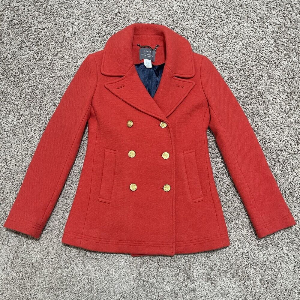 J Crew Coat Womens XS Size 0 Coral Red Double Breasted Stadium Cloth Nello Gori